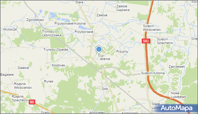 mapa Jelenie, Jelenie gmina Ostrów Mazowiecka na mapie Targeo